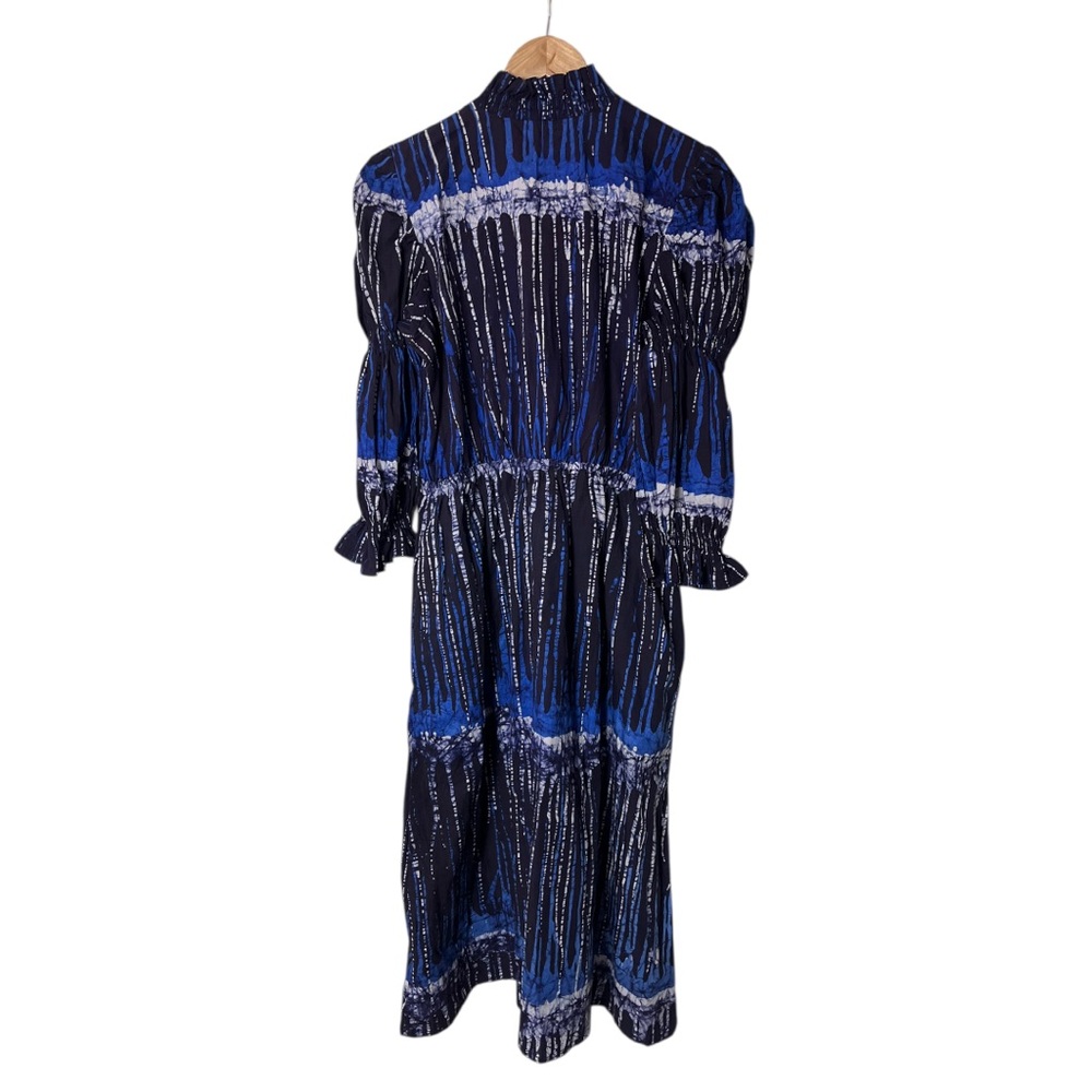 Women's Blue Patterned Maxi Dress with Long Sleeves - Picture 3 of 4
